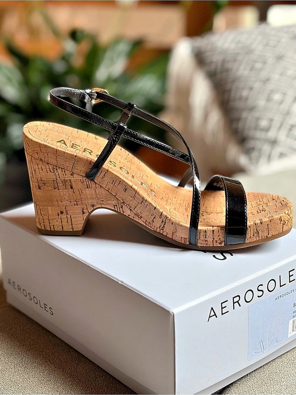 Aerosoles Miles Women's Cork Wedge Sandals in Black & Brown US 8 Like New